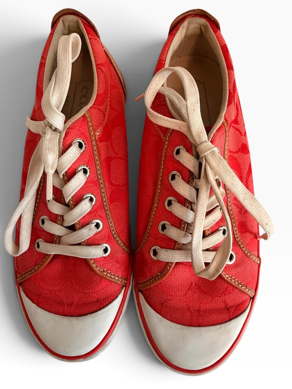 Coach Pink- Red Canvas "Barrett" Lace Up Sneaker  7.5